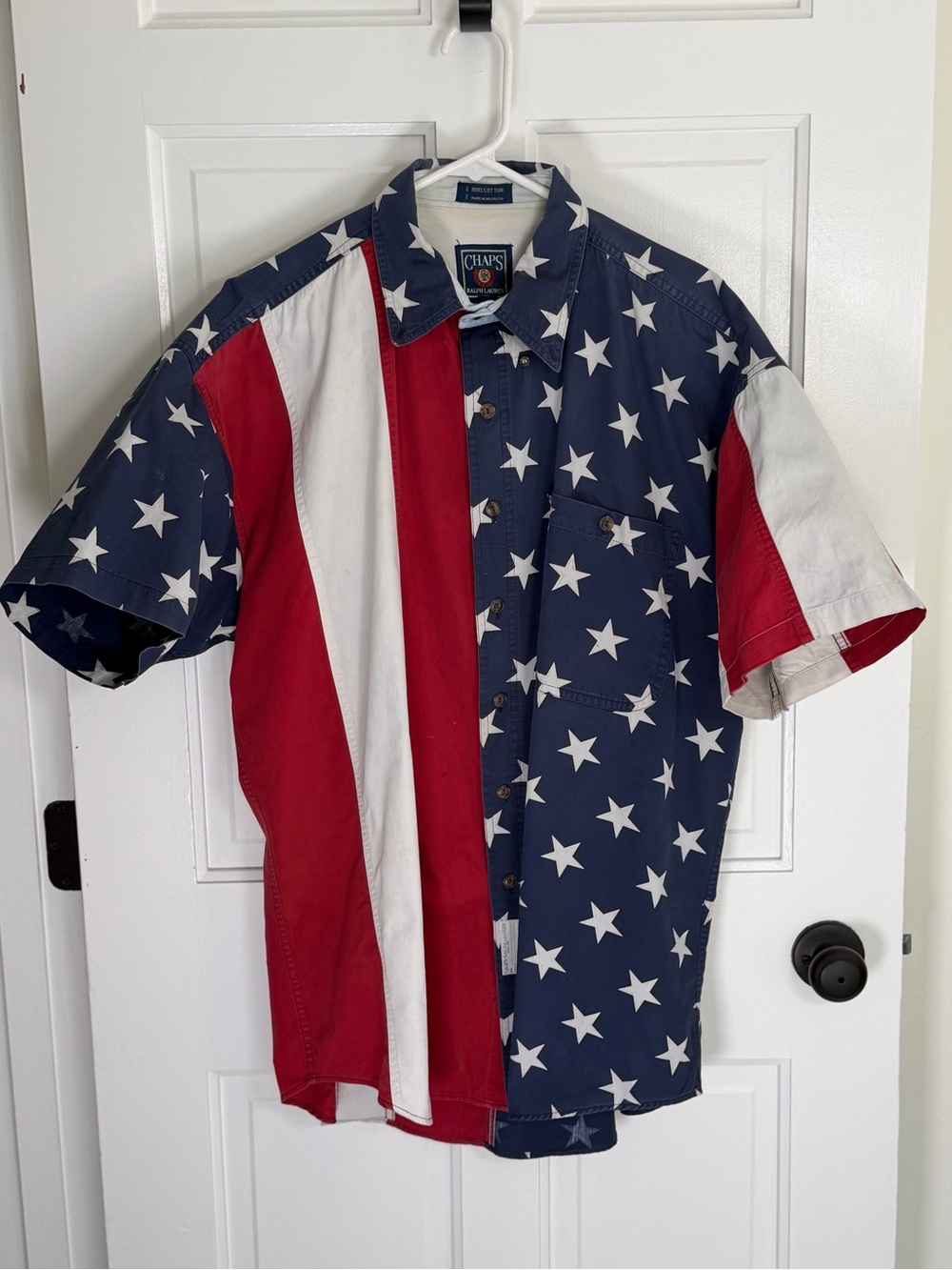 Chaps Ralph Lauren American Flag Stars Stripes Short Sleeve Shirt Mens Large
